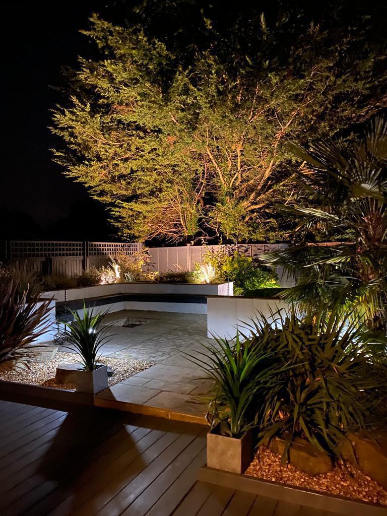 Garden Landscaping with lights at night