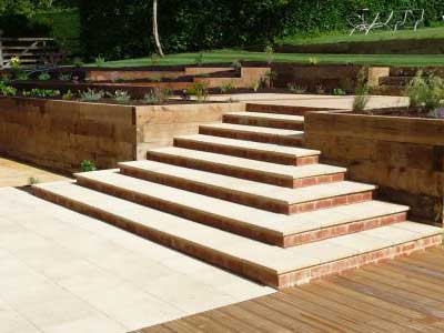 Garden steps on wooden decking